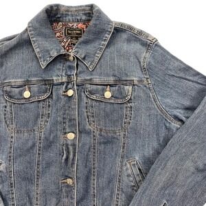 Bit & Bridle Denim Trucker Jacket Womens L Blue Paisley Lining 911253